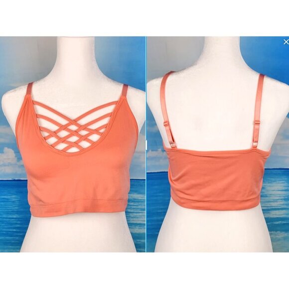 ZENANA OUTFITTERS Woman's Workout Bralette Crop Top PEACH color size 1-2x XL - Picture 1 of 4